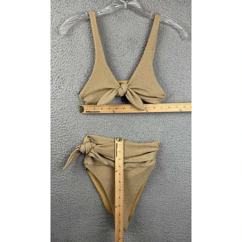Beach Riot Gold Metallic Bikini Set  Grace Tie Front Top (M) & Claire Bottom (S)